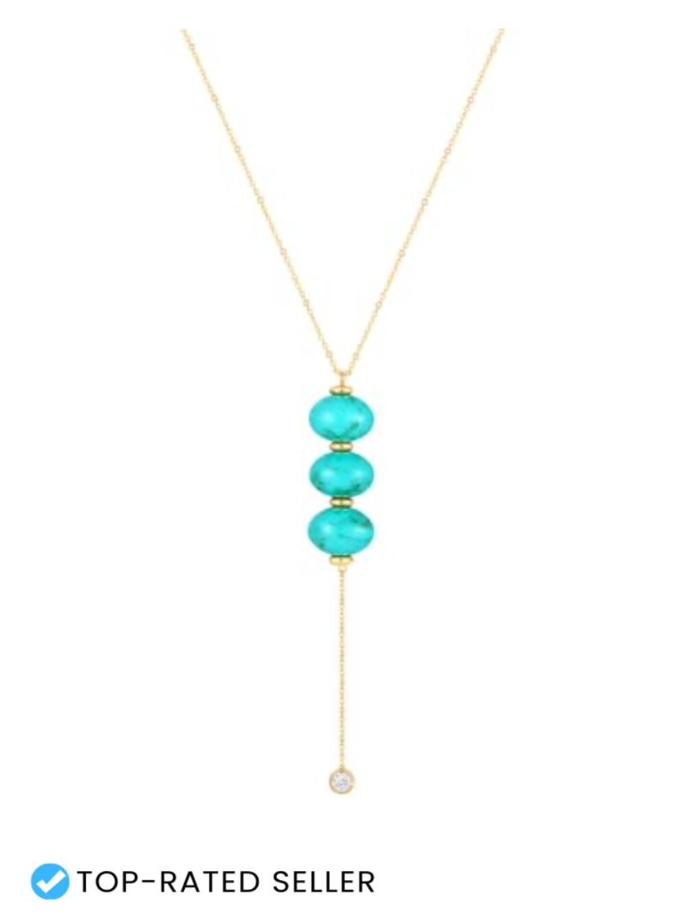 14K Gold Plated Dainty Resin Beaded Drop Y Necklace with Turquoise Accents,